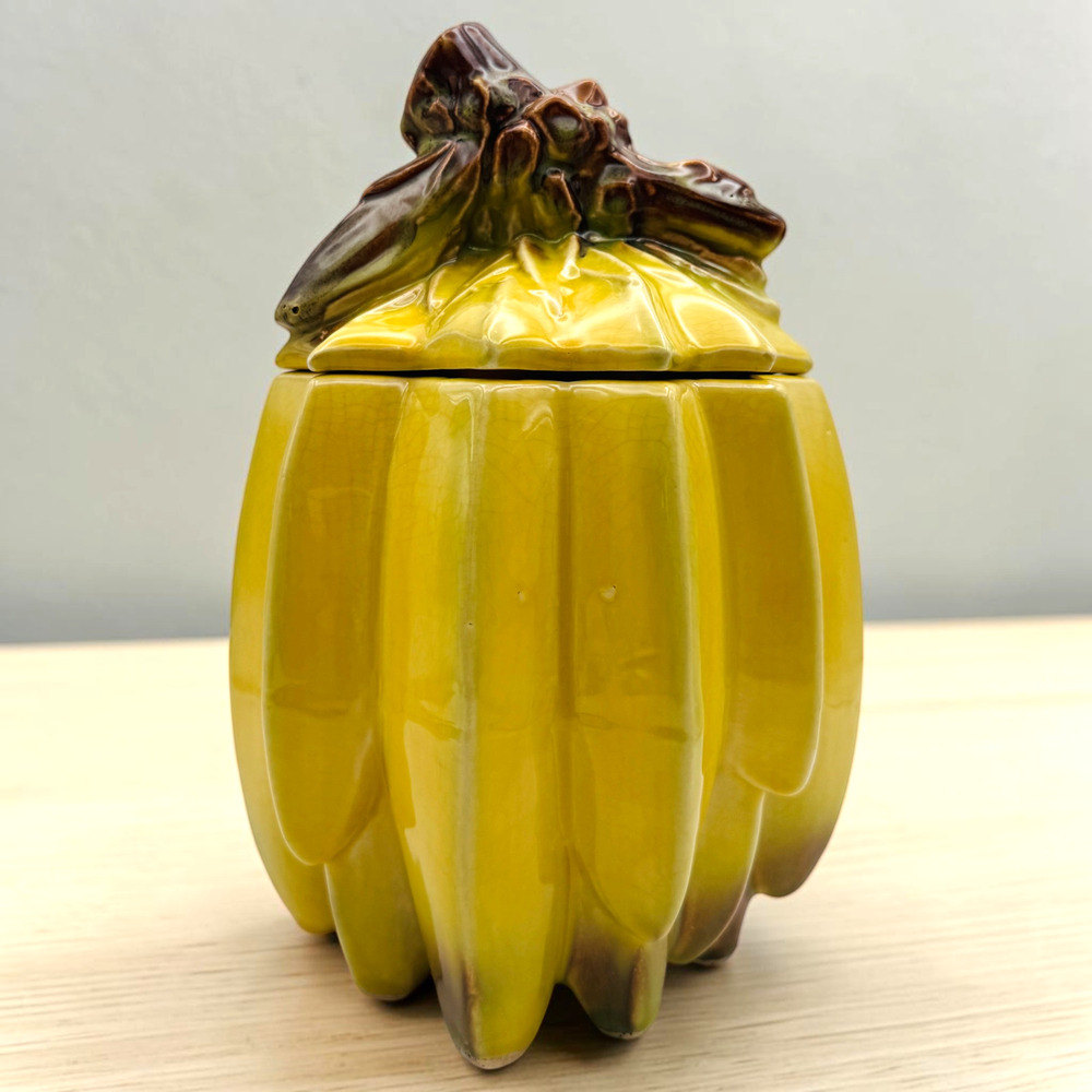McCoy Banana Bunch Cookie Jar + Lid Vintage 1950s Kitschy Fruit Whimsy MCM 10" H
